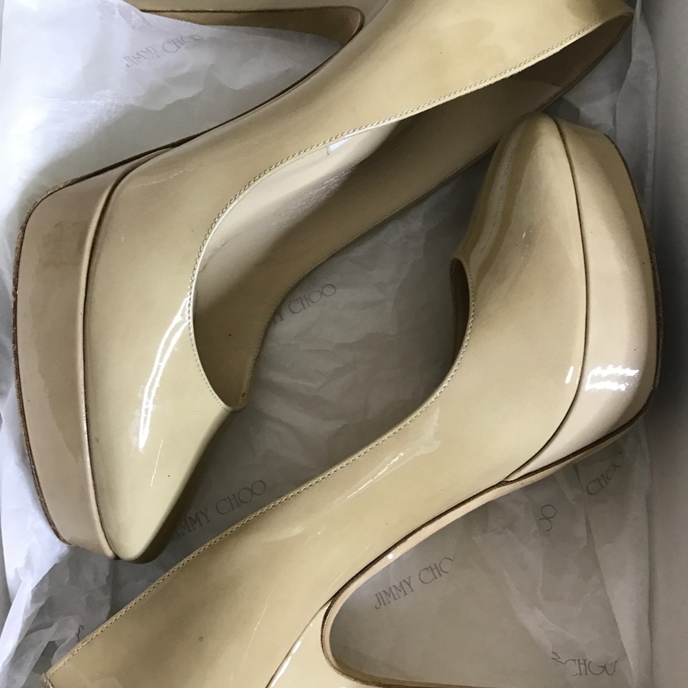 Jimmy Choo Nude Patent Leather Platform Pump
